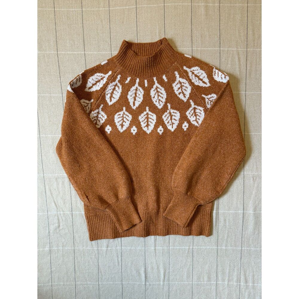Maurices Burnt Orange Leaf Sweater Women's XS Mock Neck Fall Botanical